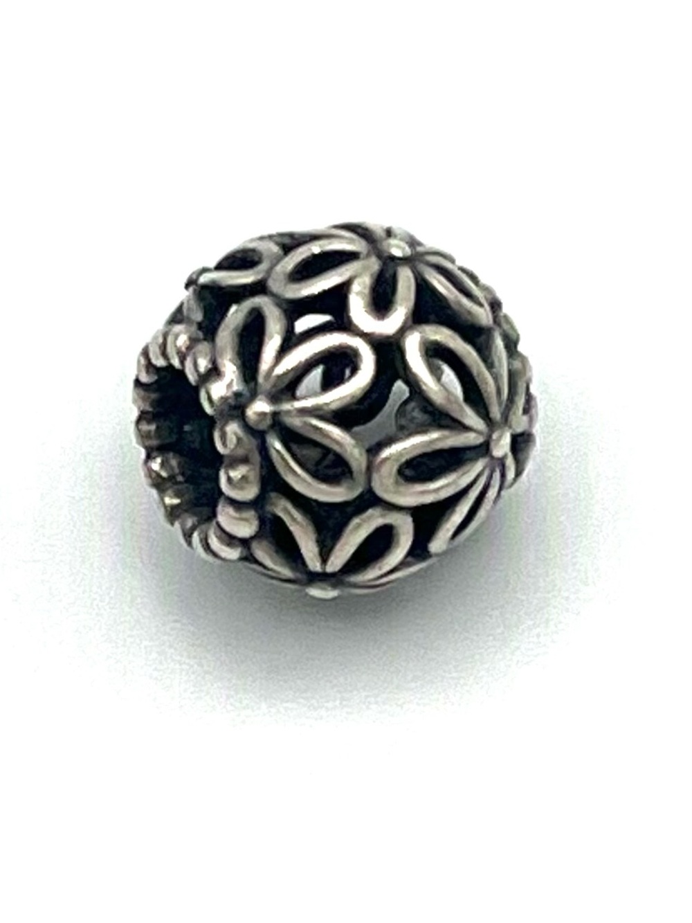 Pandora Vintage Wildflower Sterling Silver Floral Bead Charm - S925 ALE